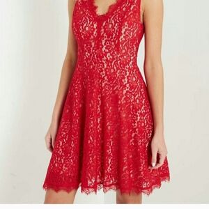 Soprano Red Lace Fit and Flare Dress Size M